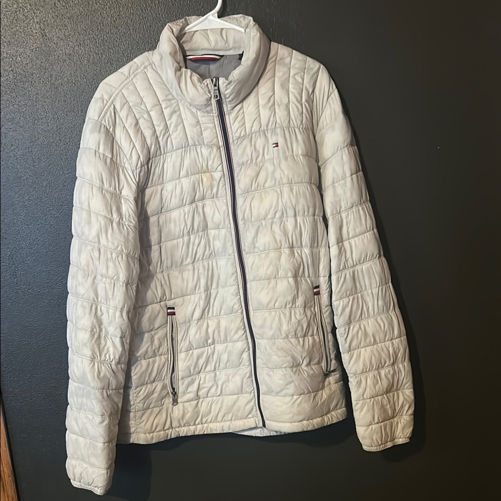 Tommy Hilfiger Gray Puffer Jacket with Stand-Up Collar